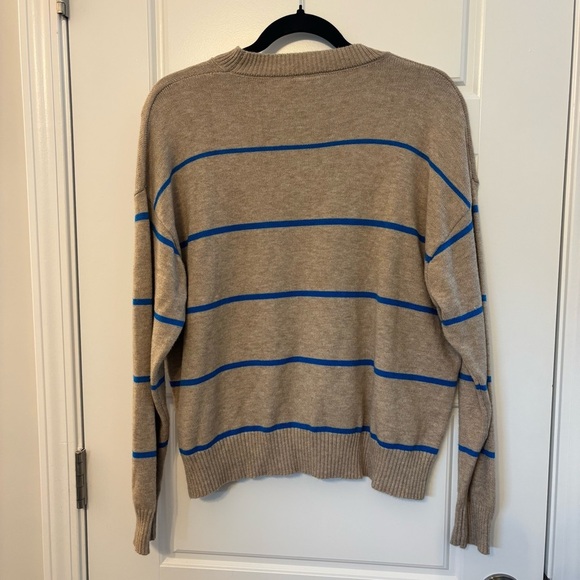 Miou Muse Tan And Blue Striped Long Sleeve Soft Crew Neck Gracie Sweater Small - Picture 5 of 8